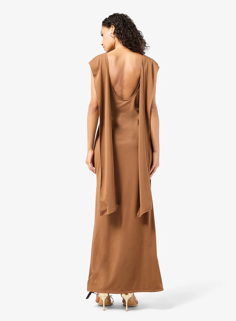 Ginger Mock Neck Draped Dress with Trail
